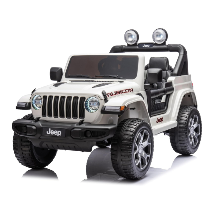 Auto Macchina Elettrica per Bambini JEEP FIAT Wrangler RUBICON 12V 2 Posti  con Monitor 4" Mp4 - Sedile in Pelle -Bianco