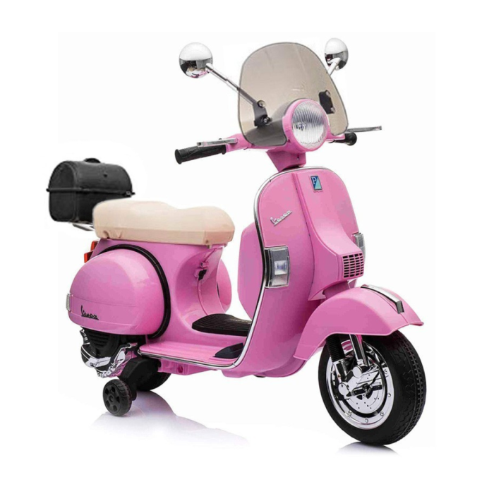 Moto Scooter Elettrico per Bambini Piaggio VESPA PX150 FULL con Parabrezza e Bauletto 12V-Rosa