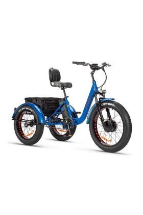 Triciclo Bicicletta Elettrica Z-TECH ZT-80-B "FAT TRIKE " 3 Ruote 250W 13 Ah 48V Batteria Litio -Blu