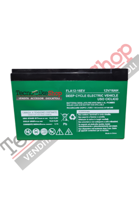 Batteria Ciclica per Veicoli Elettrici - Scooter - Biciclette - Monopattini  - 12V  16Ah a Piombo Gel T2